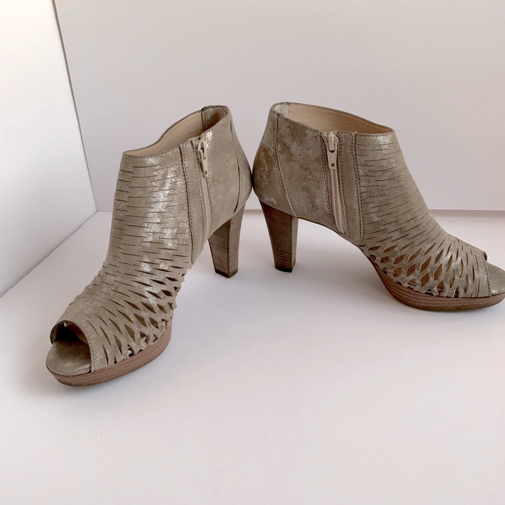 Paul Green Metallic Peep Toe Perforated Bootie - Picture 6 of 8